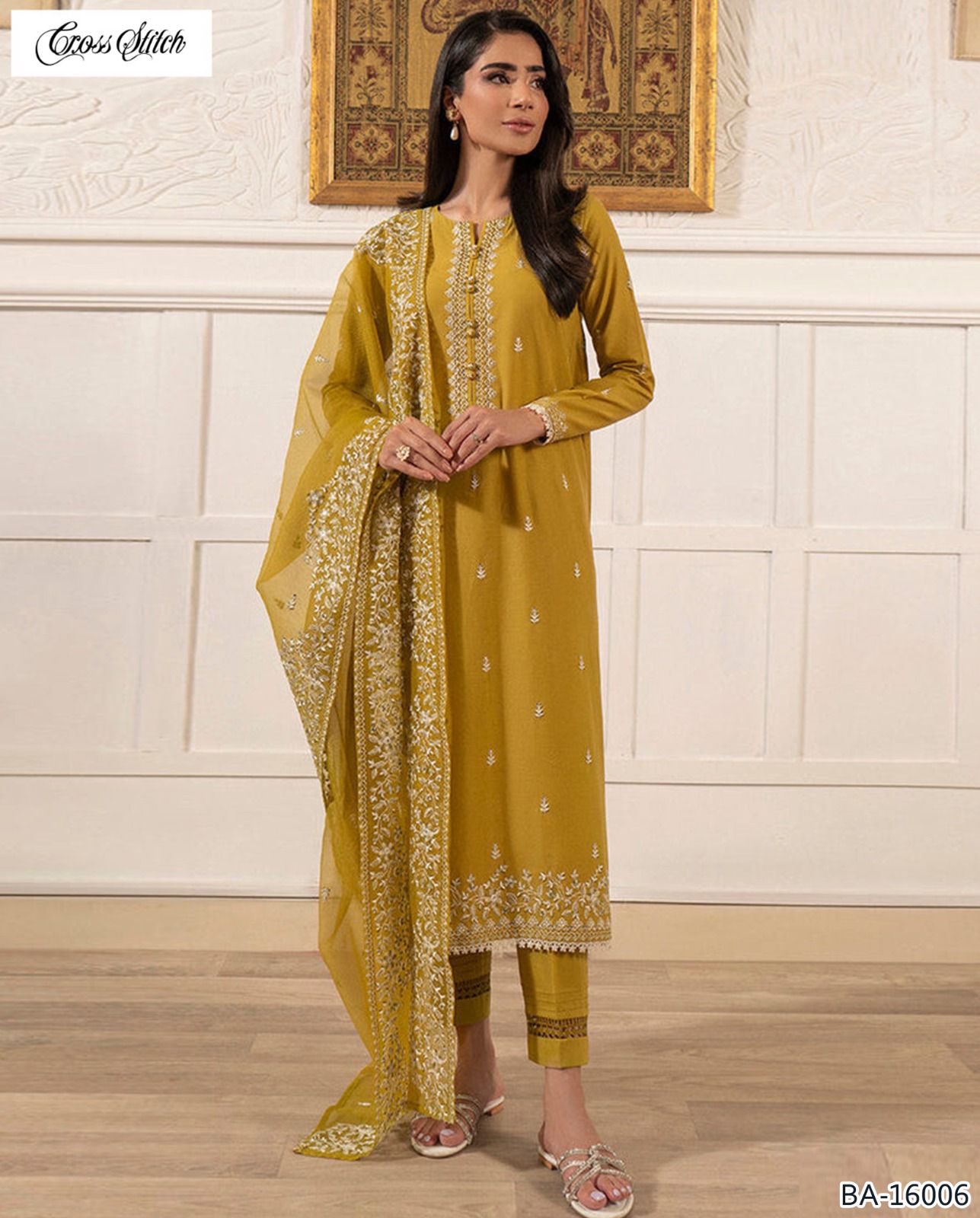 Cross Stitch Unstitched 3-Piece Embroidered Lawn – 90/70 Quality with Organza Dupatta