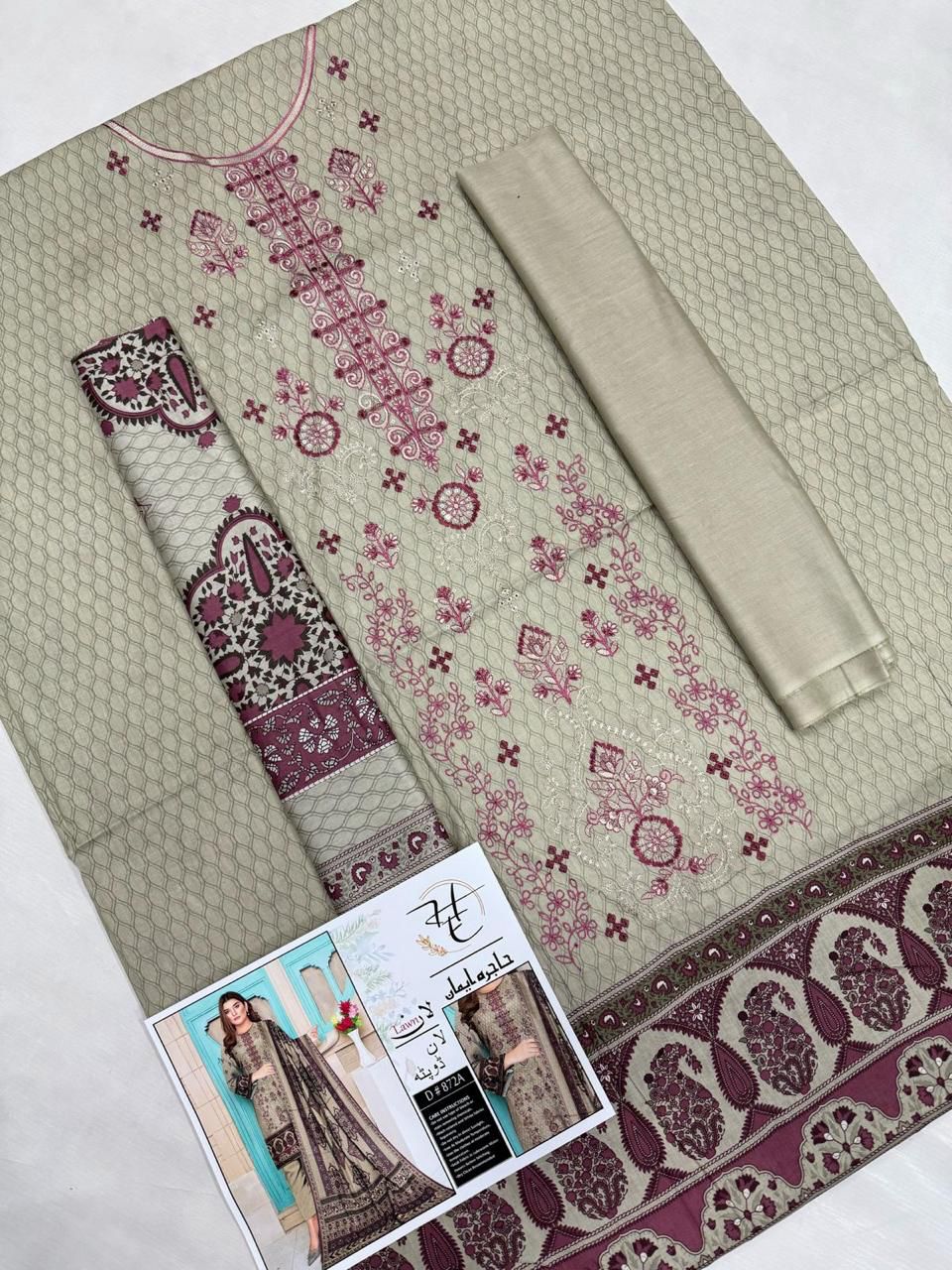 Summer 2026 Unstitched 3-Piece Lawn Suit – Panel Sequence Embroidery & Printed Back