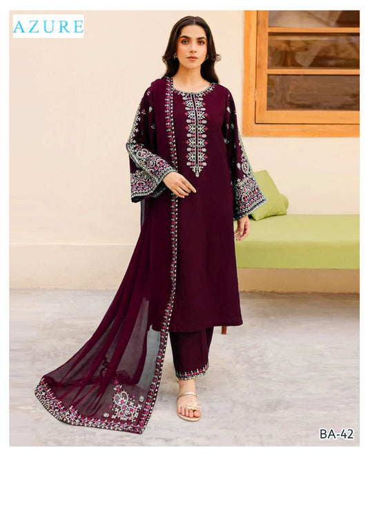 Azure Banadora Collection: Luxury Embroidered 3pc Lawn with Bamber Dupatta | Summer Arrivals