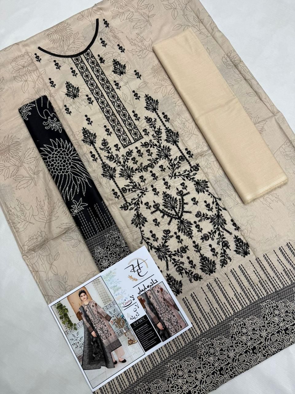 Summer 2026 Unstitched 3-Piece Lawn Suit – Panel Sequence Embroidery & Printed Back