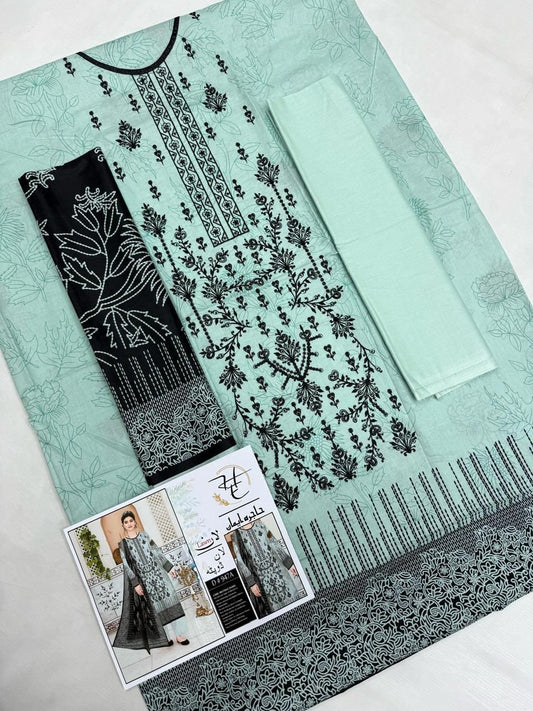 Summer 2026 Unstitched 3-Piece Lawn Suit – Panel Sequence Embroidery & Printed Back