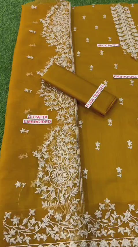 Cross Stitch Unstitched 3-Piece Embroidered Lawn – 90/70 Quality with Organza Dupatta